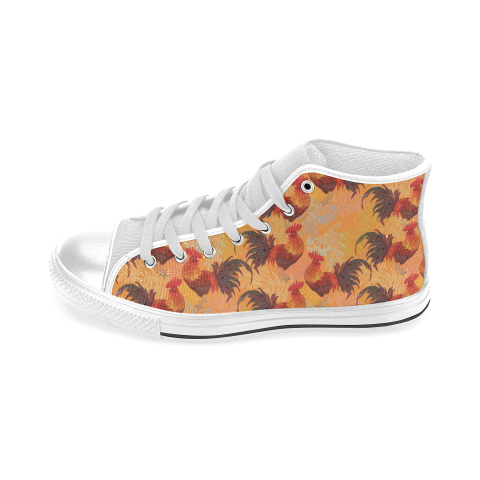 red rooster chicken cock pattern Men's High Top Canvas Shoes White