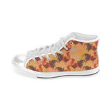 red rooster chicken cock pattern Men's High Top Canvas Shoes White