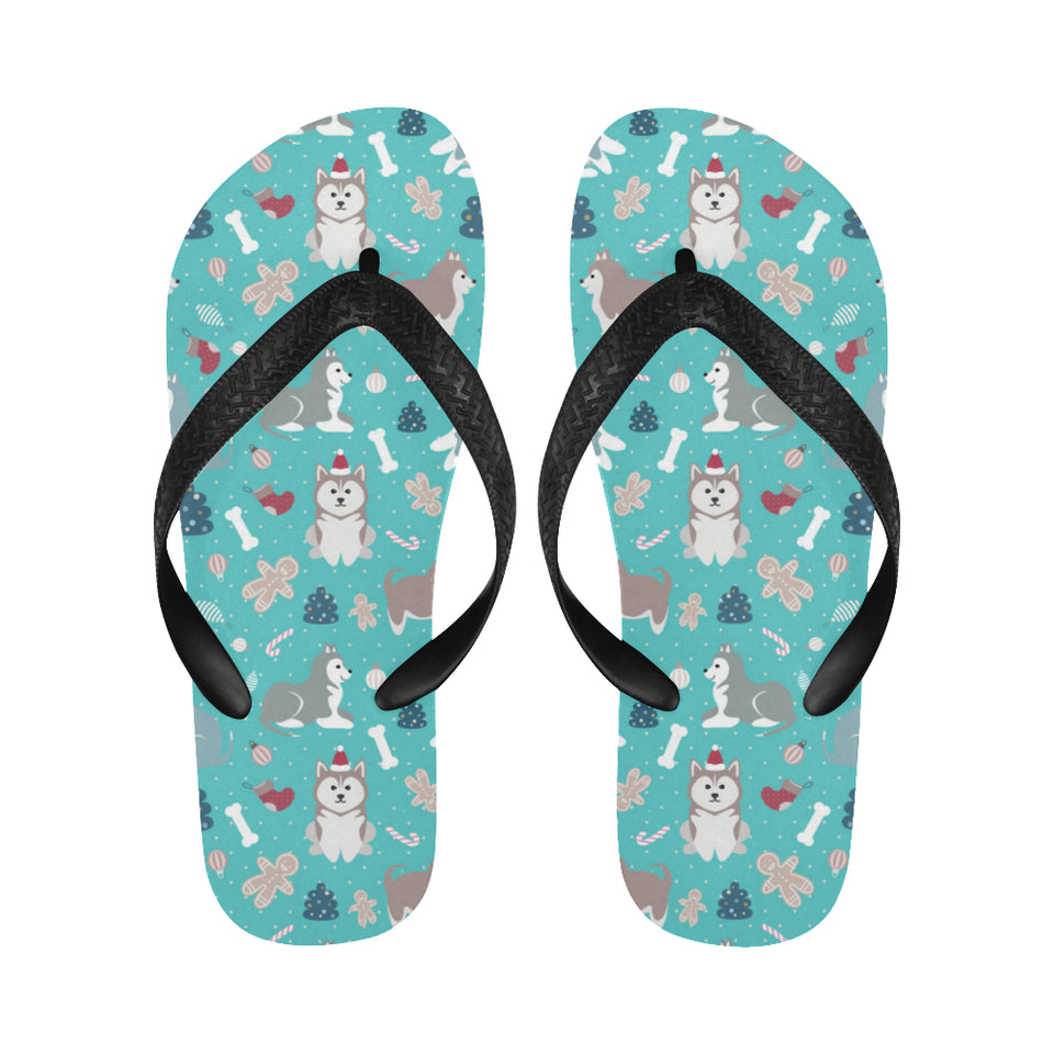 Christmas cute siberian husky puppie pattern Unisex Flip Flops