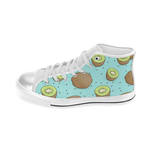 Kiwi blue background Women's High Top Canvas Shoes White