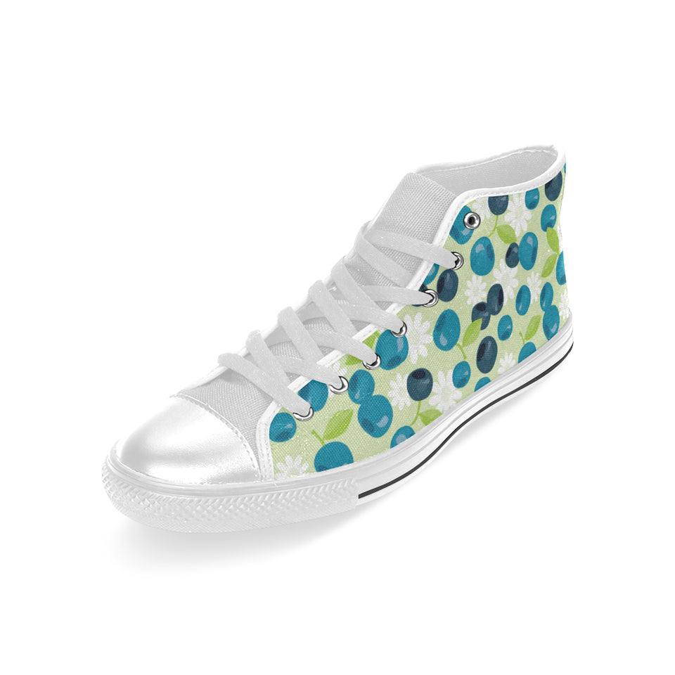 blueberry flower pattern Men's High Top Canvas Shoes White