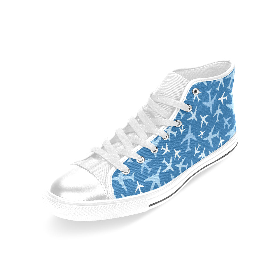 Airplane pattern in the sky Women's High Top Canvas Shoes White