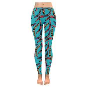 Boomerang Australian aboriginal ornament blue background Women's Legging Fulfilled In US