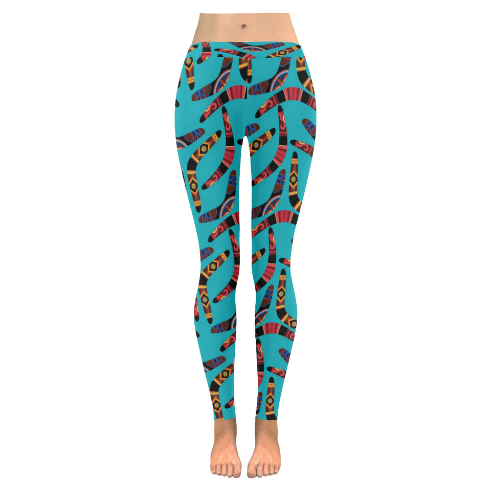 Boomerang Australian aboriginal ornament blue background Women's Legging Fulfilled In US