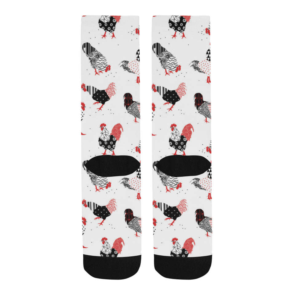 Cool rooster chicken cock floral ornament backgrou Crew Socks