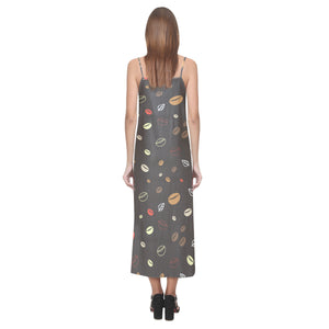 Coffee bean leave pattern V-Neck Open Fork Long Dress