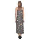 Coffee bean leave pattern V-Neck Open Fork Long Dress