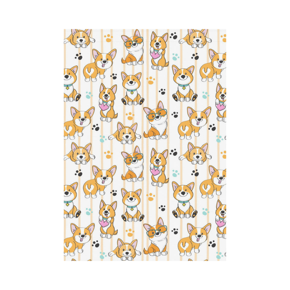 Cute dog corgi striped background pattern House Flag Garden Flag