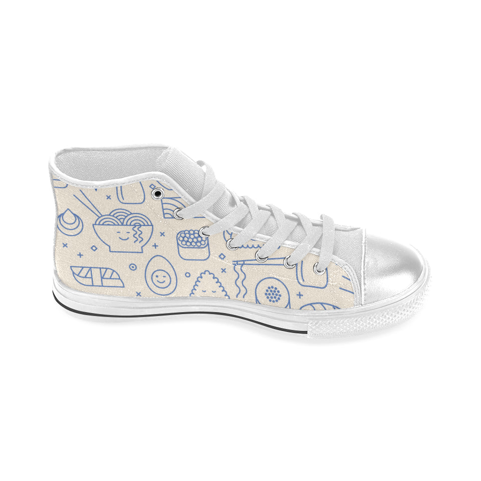 Cute sushi icon pattern Women's High Top Canvas Shoes White