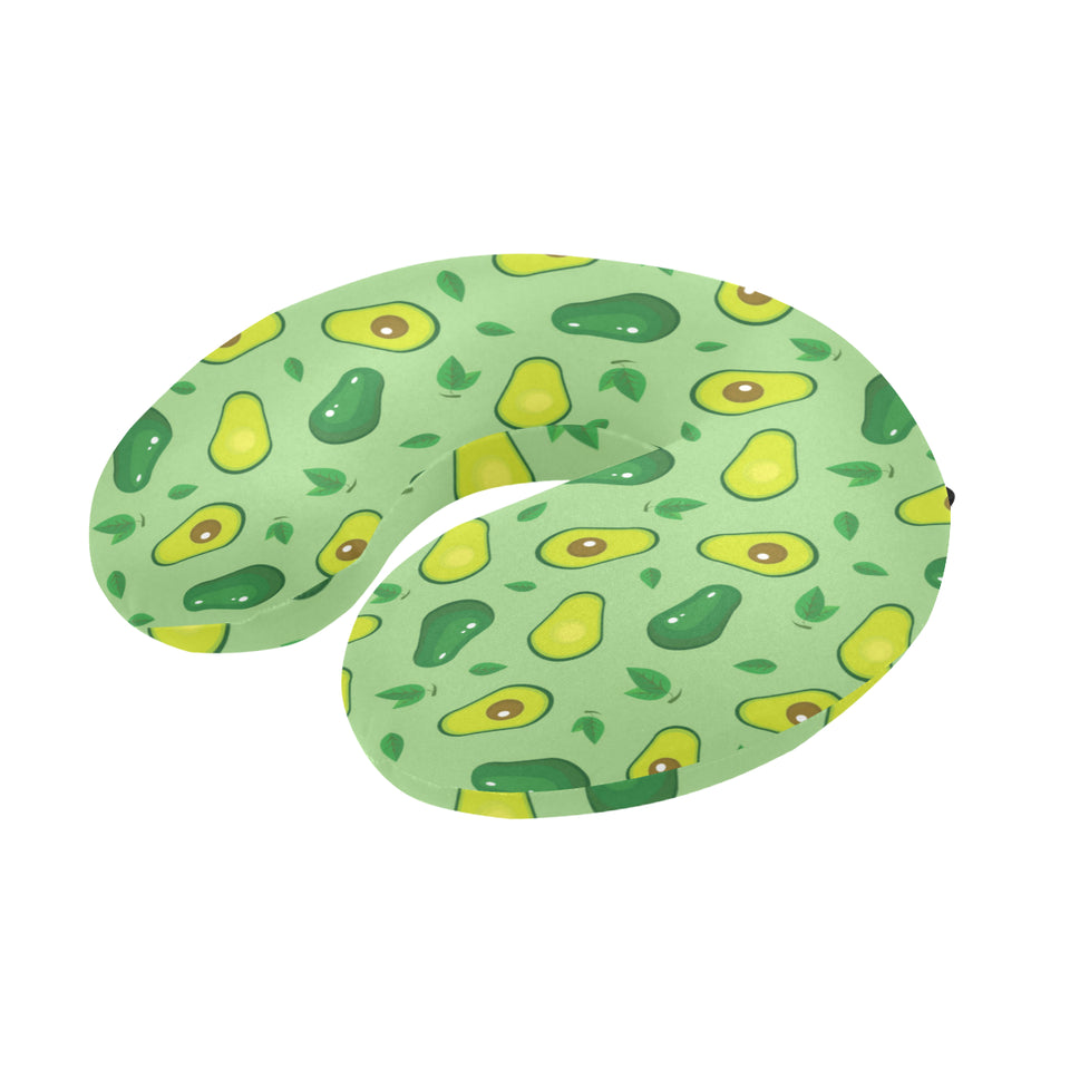 Avocado pattern green background U-Shaped Travel Neck Pillow