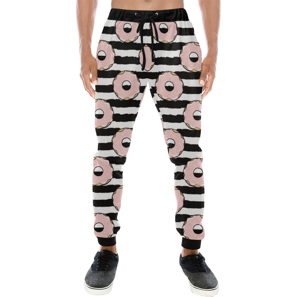 Donuts pink icing striped pattern Unisex Casual Sweatpants