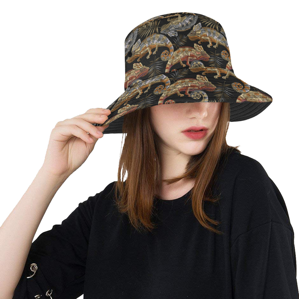 Chameleon lizard tropical leaves palm tree Unisex Bucket Hat