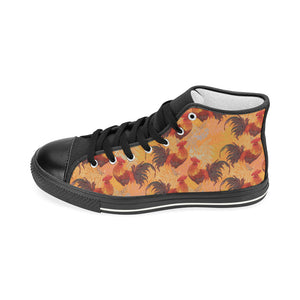 red rooster chicken cock pattern Women's High Top Canvas Shoes Black