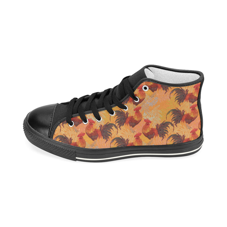 red rooster chicken cock pattern Women's High Top Canvas Shoes Black