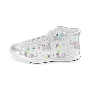 Cute elephant mouse pattern Women's High Top Canvas Shoes White