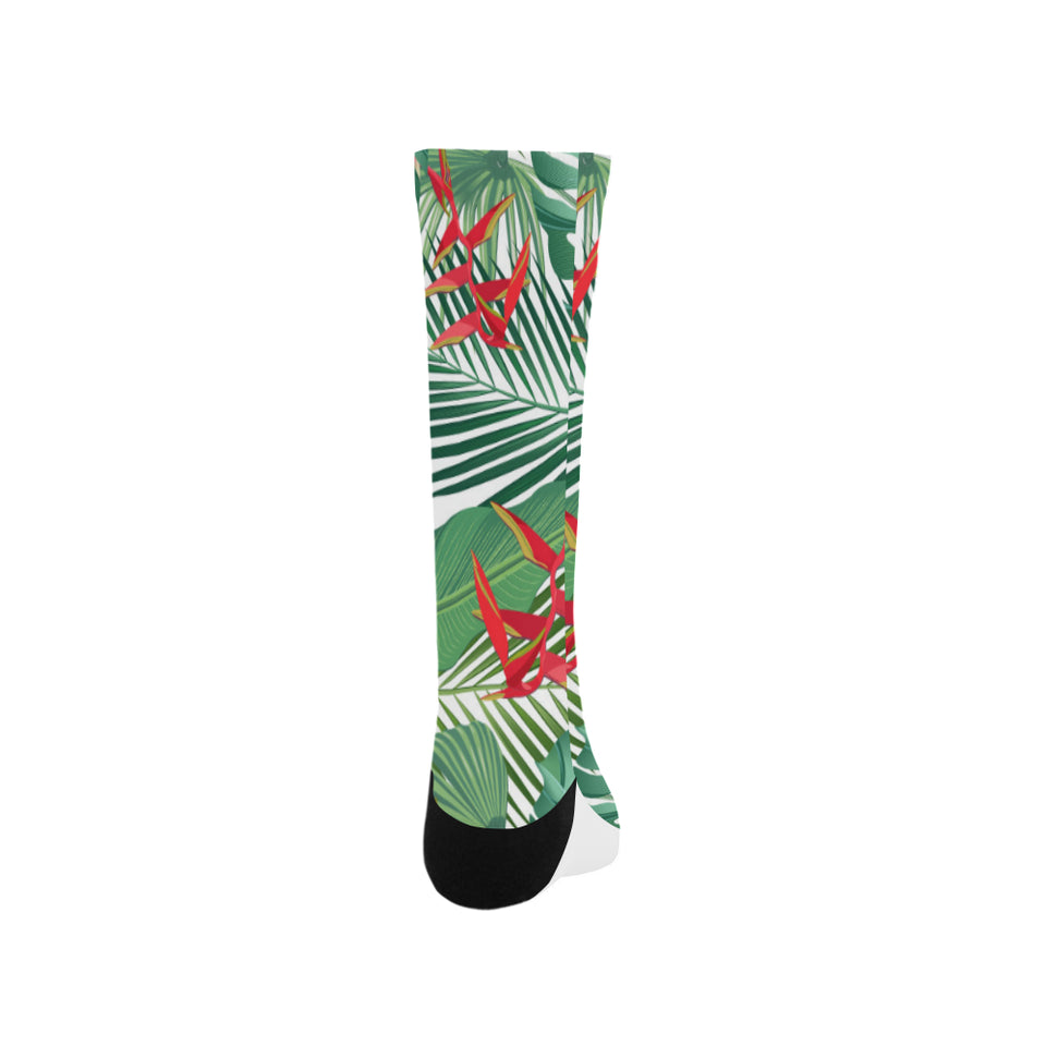 heliconia palm and monstera  leaves pattern Crew Socks