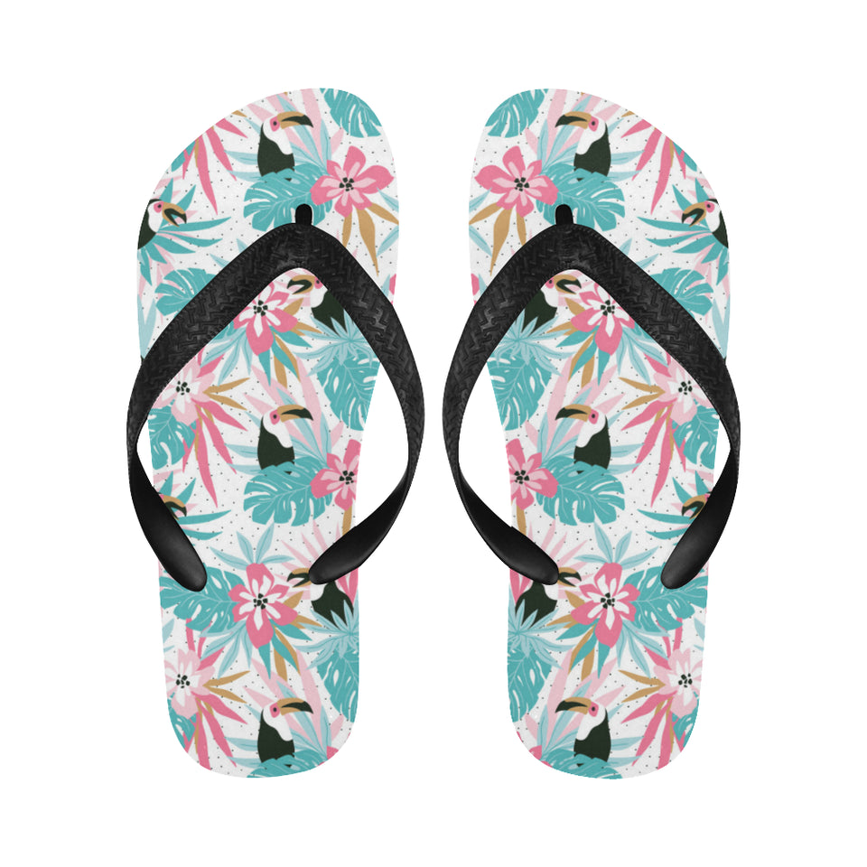 Toucan tropical flower leave pattern Unisex Flip Flops
