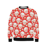 Cute Maneki neko cat red background Men's Crew Neck Sweatshirt