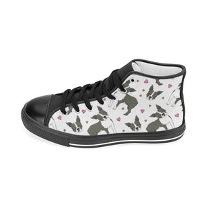 Boston terrier dog hearts vector pattern Women's High Top Canvas Shoes Black