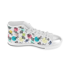 Dragonflies ginkgo leaves pattern Women's High Top Canvas Shoes White