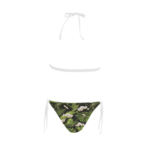 White orchid flower tropical leaves pattern blackg Sexy Bikinis Two-Piece Swimsuits