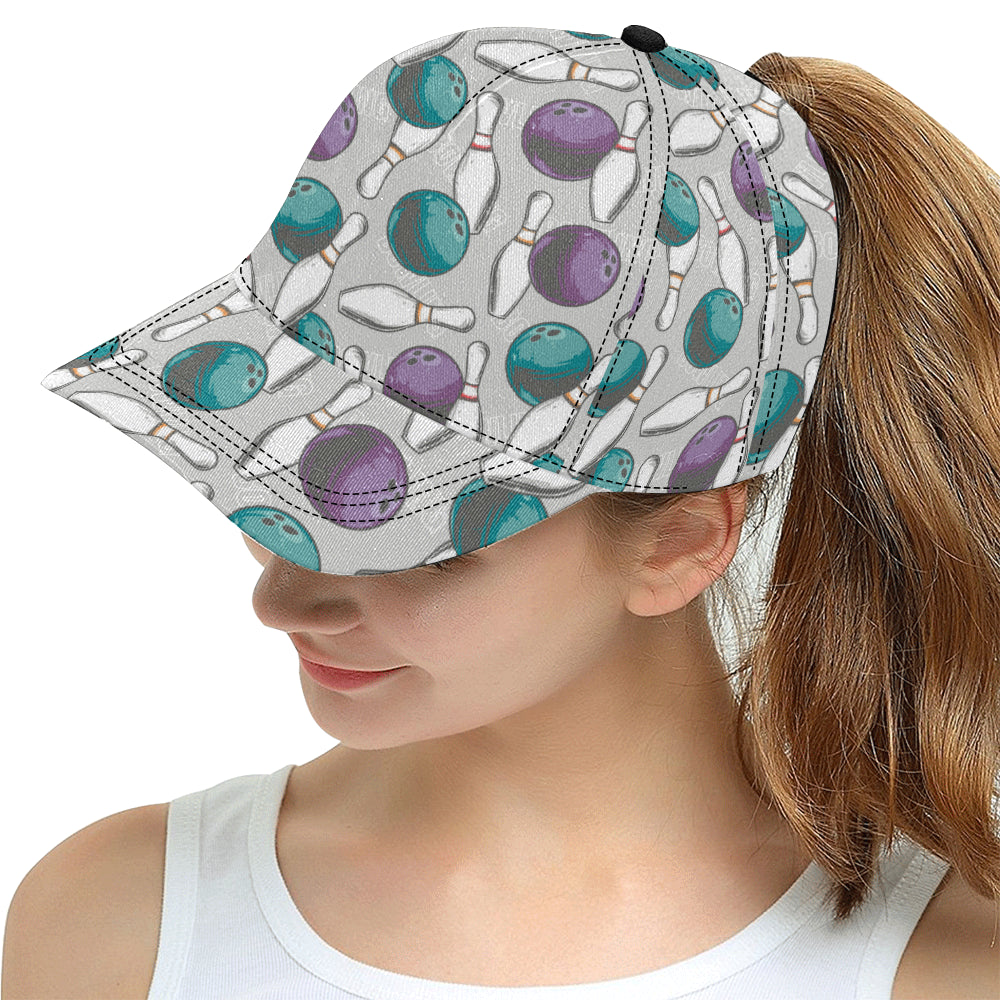 Bowling ball and pin gray background All Over Print Snapback Cap