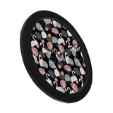 white swan blooming flower pattern Elegant Black Wall Clock