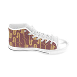 Hand drawn gold saxophone red background Men's High Top Canvas Shoes White