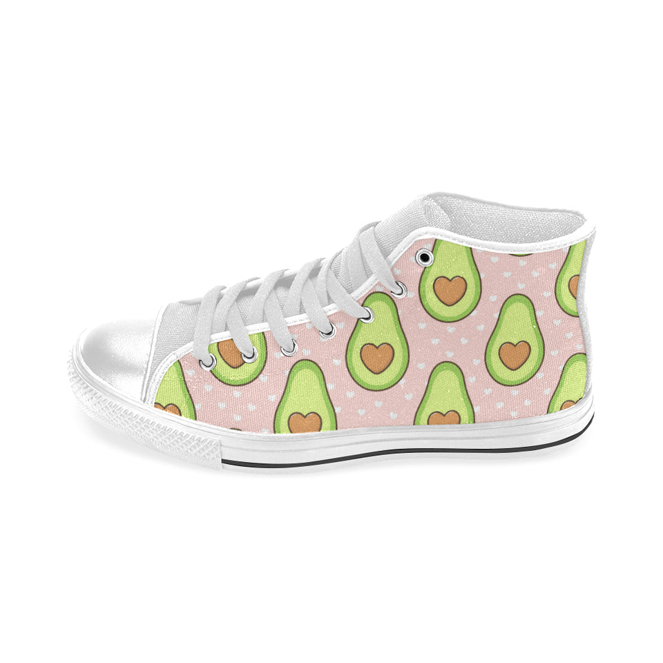 Avocado heart pink background Men's High Top Canvas Shoes White