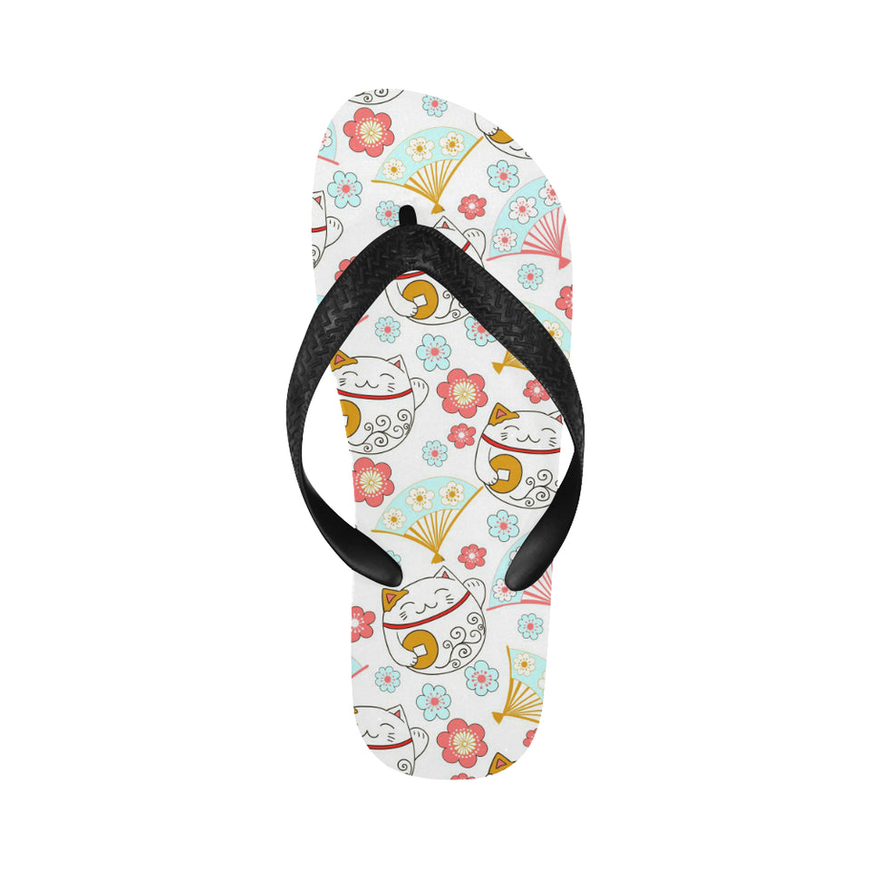 Maneki neko cat fan sakura Unisex Flip Flops