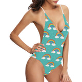 Rainbow pattern green background Women's One-Piece Swimsuit