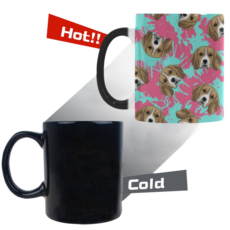 Beagle muzzles turquoise paint splashes pink patte Morphing Mug Heat Changing Mug