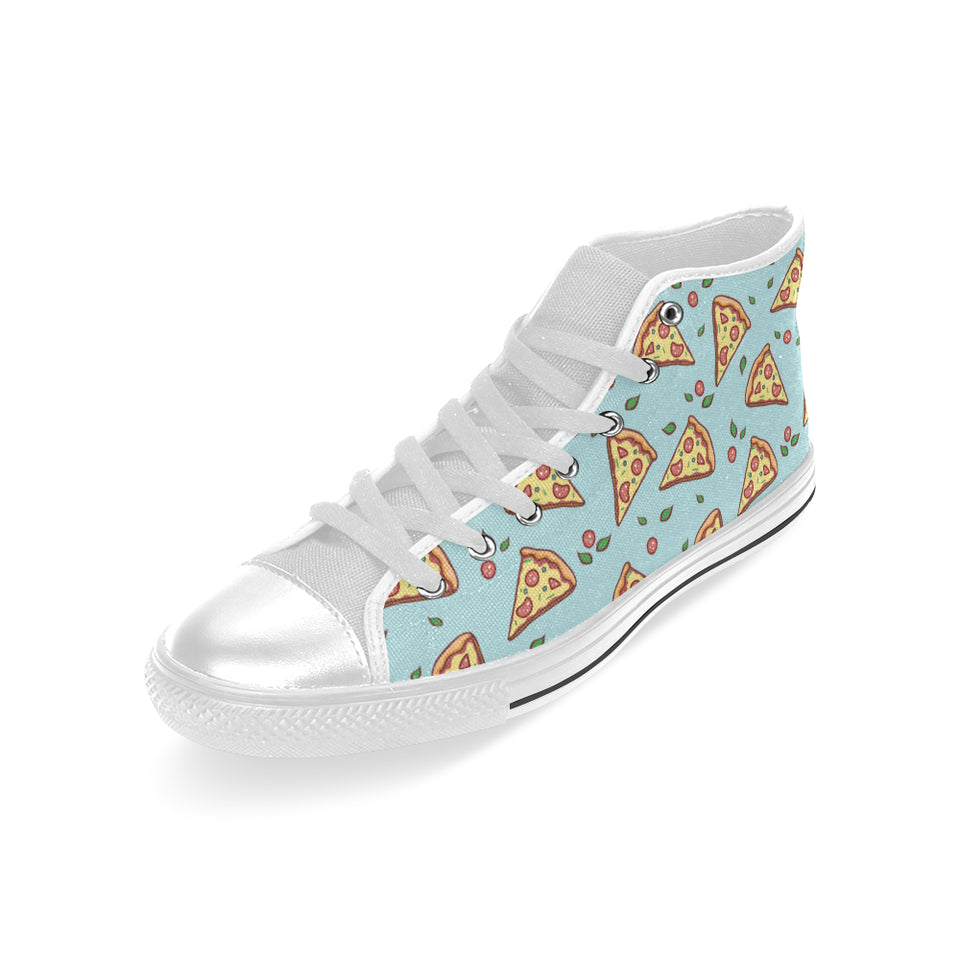 Hand drawn pizza blue background Men's High Top Canvas Shoes White