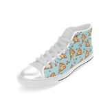 Hand drawn pizza blue background Men's High Top Canvas Shoes White