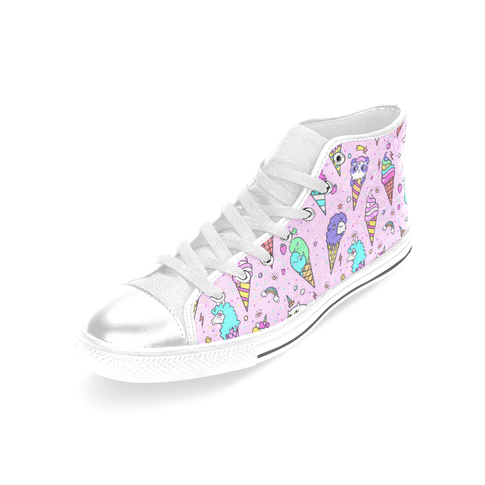 Cute ice cream cone animal pattern Women's High Top Canvas Shoes White