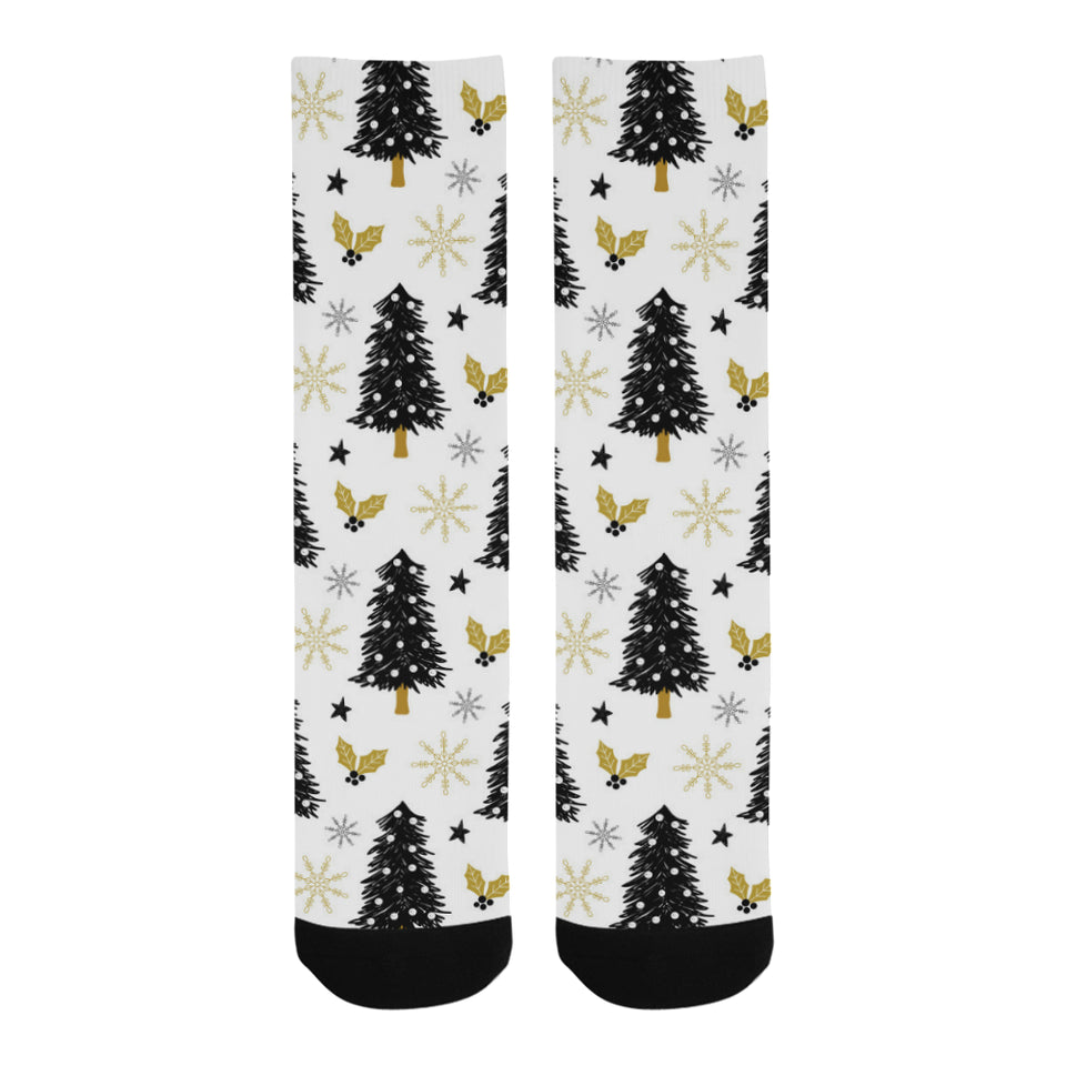 Christmas tree holly snow star pattern Crew Socks