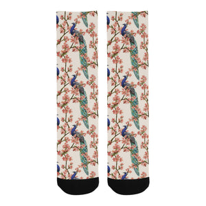 Peacock tropical flower pattern Crew Socks
