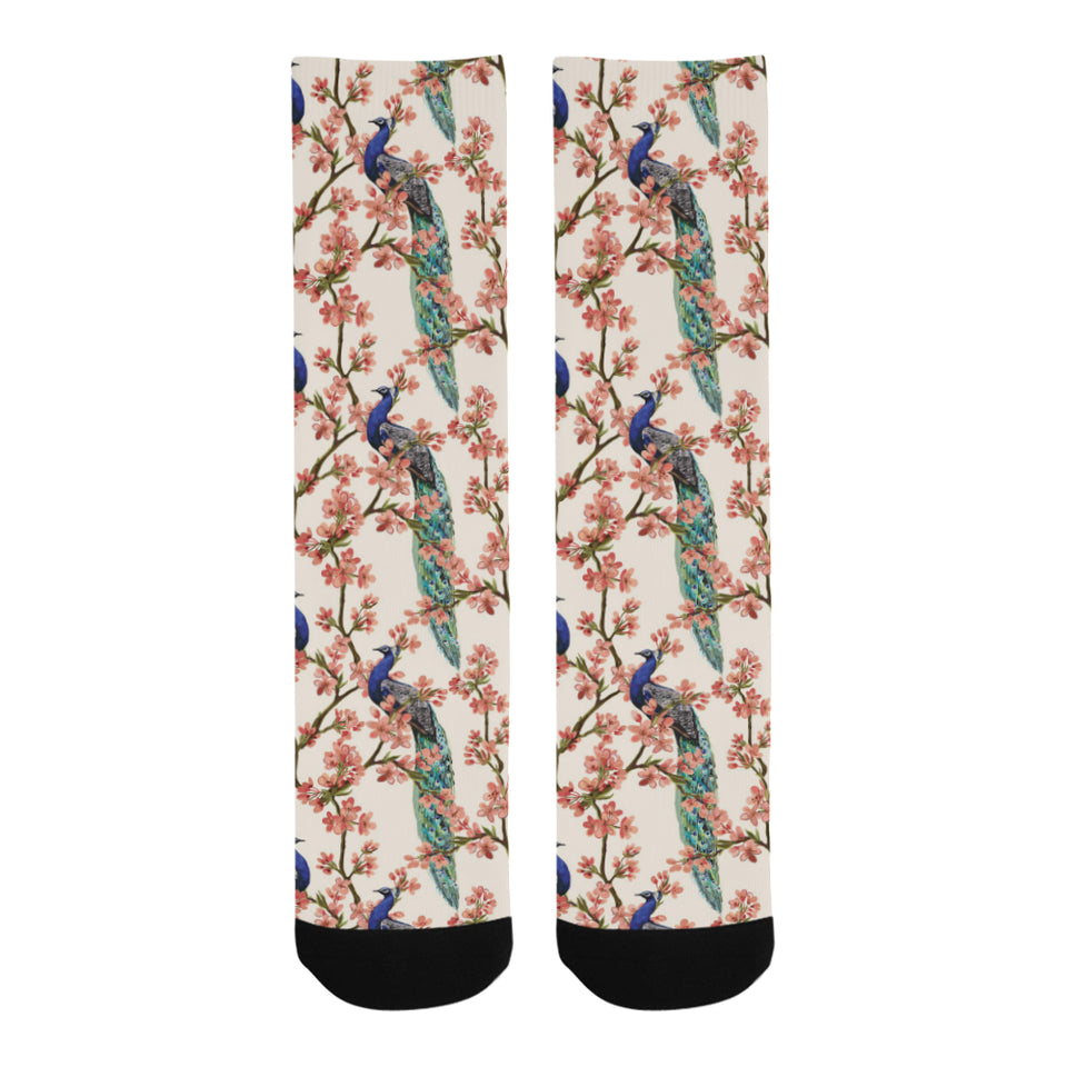 Peacock tropical flower pattern Crew Socks