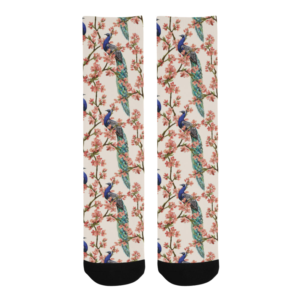 Peacock tropical flower pattern Crew Socks