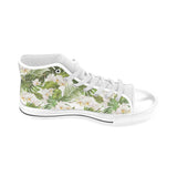 White orchid flower tropical leaves pattern Men's High Top Canvas Shoes White