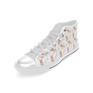 Chihuahua bone paw pattern Men's High Top Canvas Shoes White