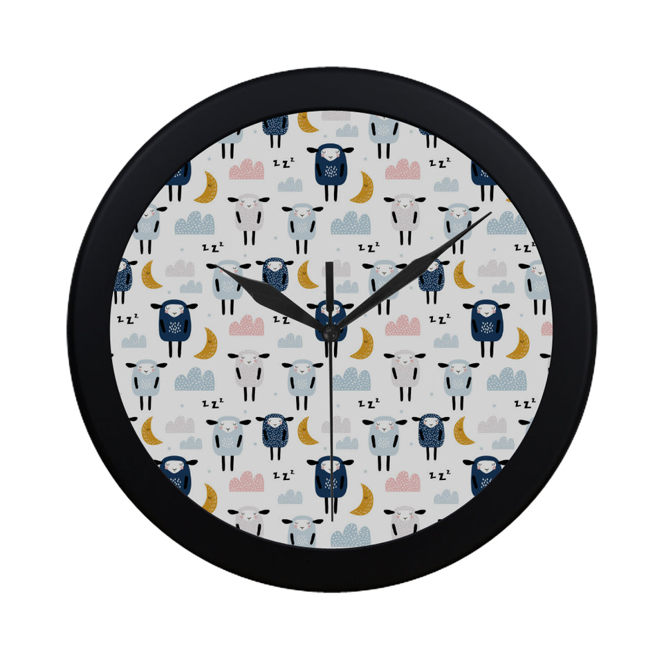 Cute sleeping sheep moon cloud pattern Elegant Black Wall Clock