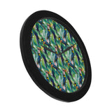 Colorful parrot exotic flower leaves Elegant Black Wall Clock