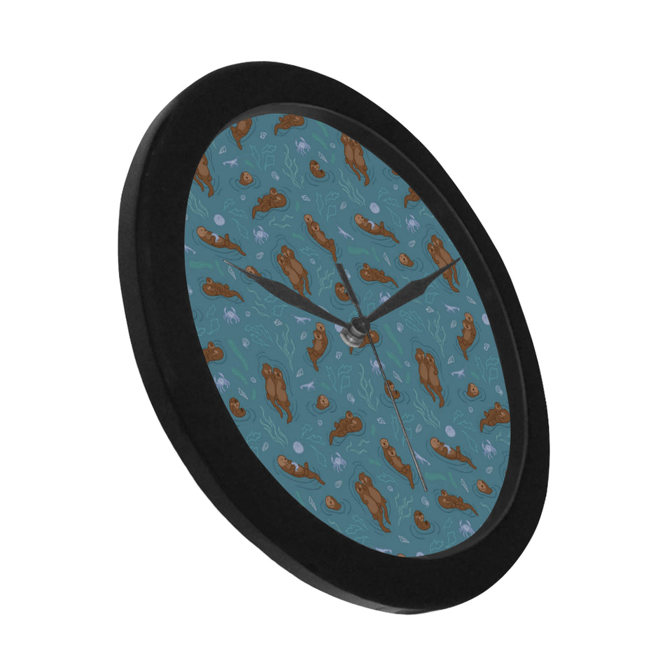 Sea otters pattern Elegant Black Wall Clock