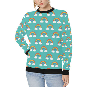 Rainbow pattern green background Women's Crew Neck Sweatshirt