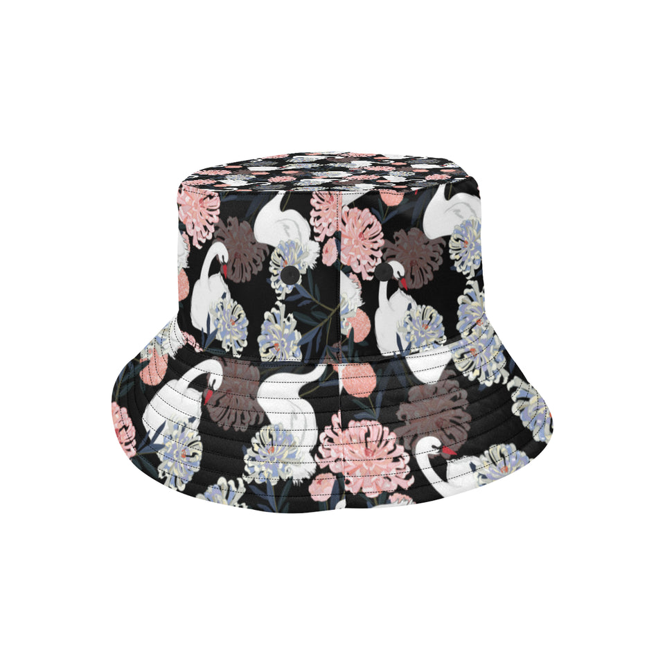 white swan blooming flower pattern Unisex Bucket Hat