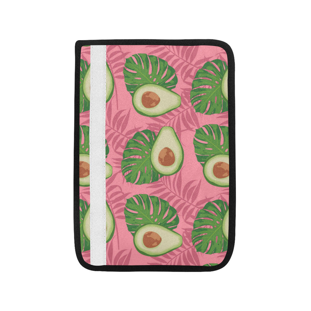 Avocado slices leaves pink back ground Car Seat Belt Cover