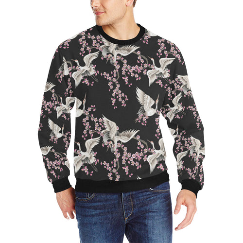 Japanese crane pink sakura pattern Men's Crew Neck Sweatshirt
