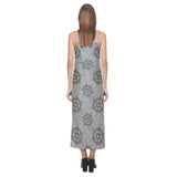 nautical wood steering wheel pattern V-Neck Open Fork Long Dress