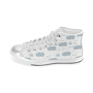 cute rhino heart pattern Women's High Top Canvas Shoes White